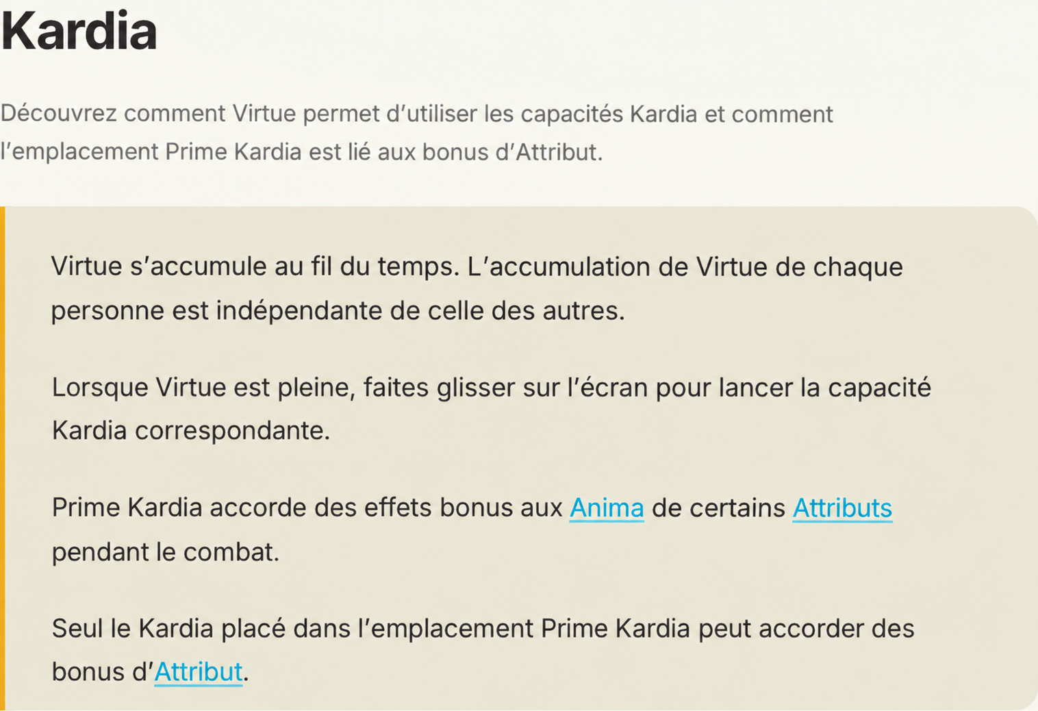 Une page de concept distingue son résumé de lecture des passages du jeu.