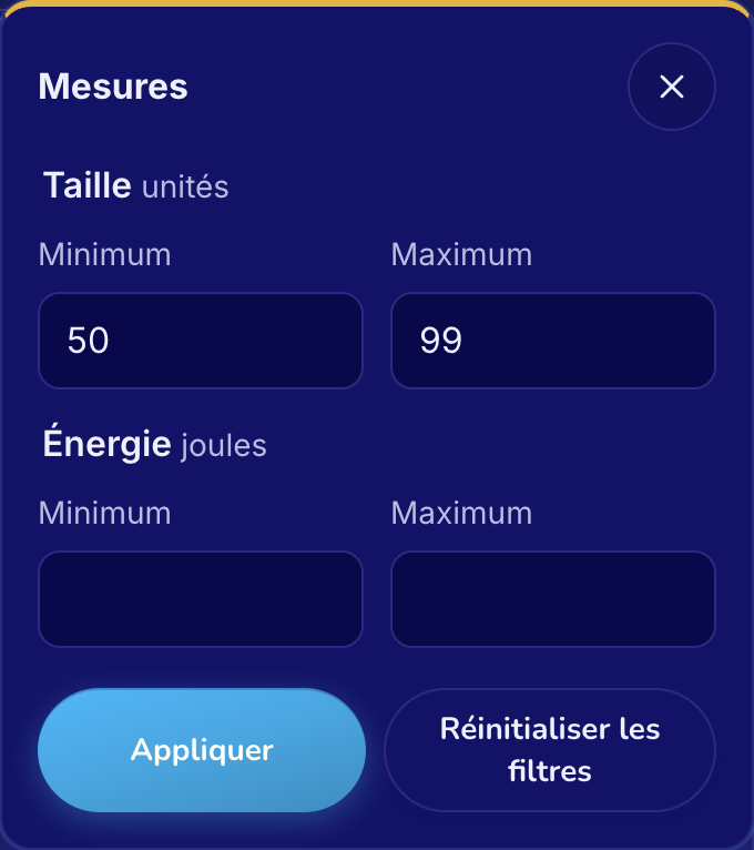 Trouver des Anima dans la même tranche de Taille ou d’Énergie