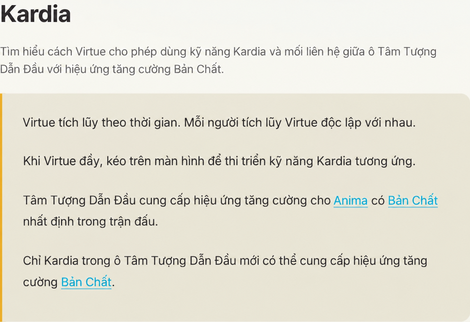 Trang khái niệm tách phần tóm tắt đọc khỏi các đoạn trong trò chơi.