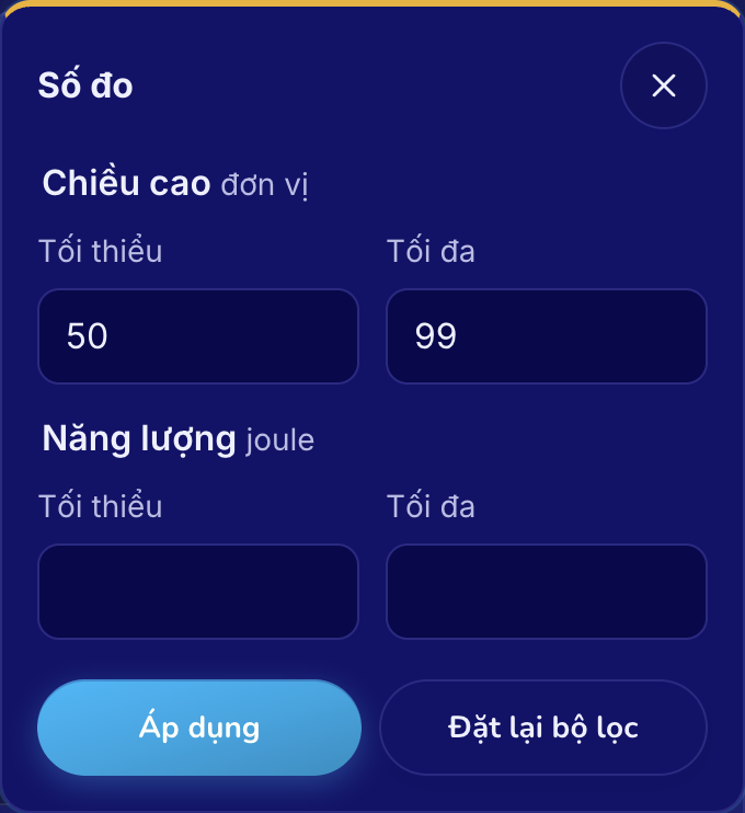 Tìm Anima cùng khoảng Chiều cao hoặc Năng lượng